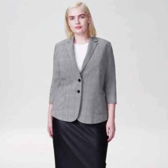 Universal Standard Women 14-16 Plaid Meg Blazer Black Minimalist Old Money - Picture 1 of 14